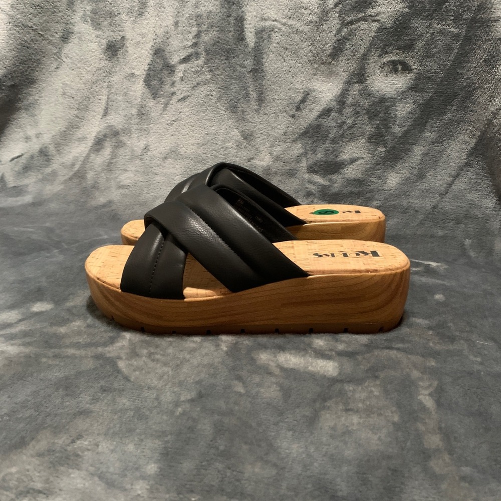 Korks Sandals Women 8 Black Padded Crisscross Platform Wedge KR0011099 Boho Cork